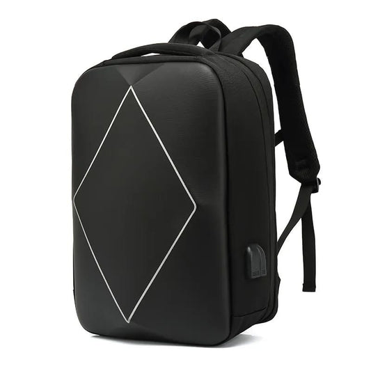 Hard Shell Waterproof Laptop Backpack with USB Charging Port and Number Lock - Diamond Design